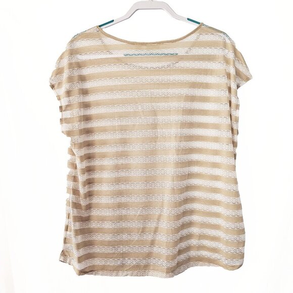 Cato Woman Beige and White Lace Stripped Sheer Tunic - Picture 1 of 3